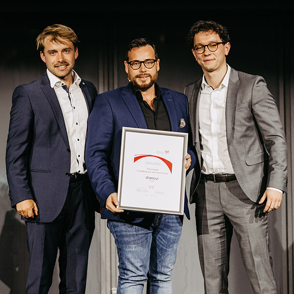 Nils Bergmann und Elias Hofmann von der dianovi GmbH sind Preisträger in der Kategorie »Gründung aus der Hochschule« Hessischer Gründerpreis 2024